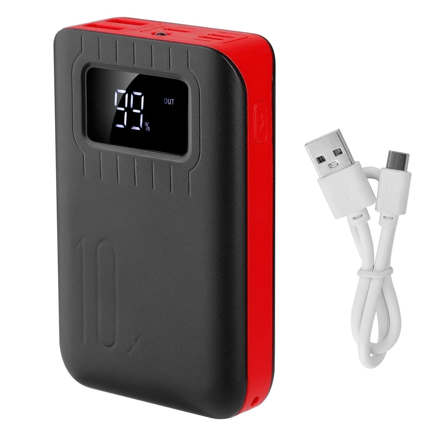 10,000mAh Portable Power Bank - Dual USB Ports, LCD Display, Flashlight