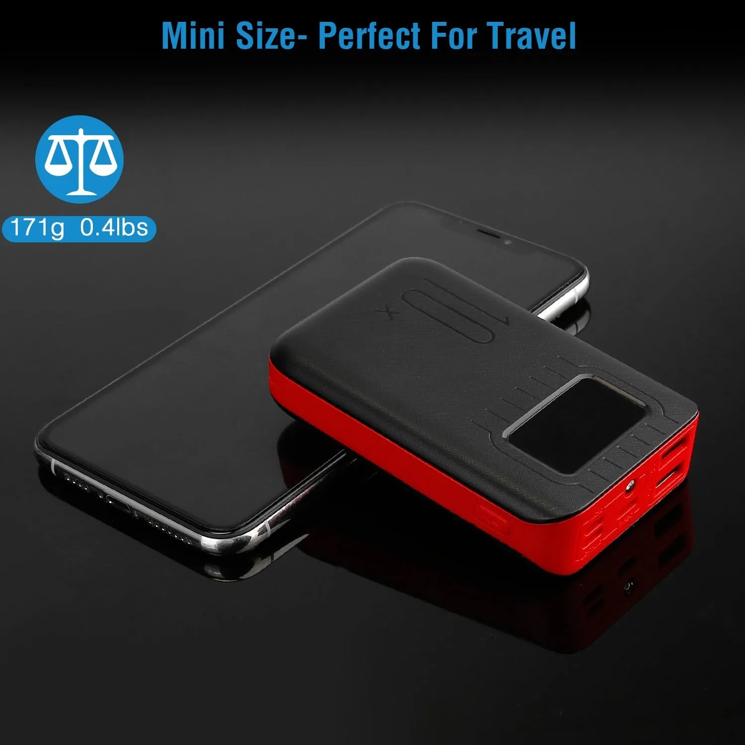 10,000mAh Portable Power Bank - Dual USB Ports, LCD Display, Flashlight