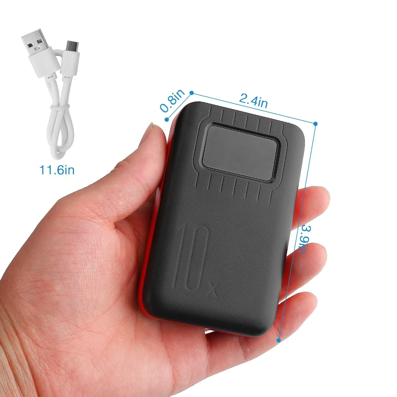 10,000mAh Portable Power Bank - Dual USB Ports, LCD Display, Flashlight