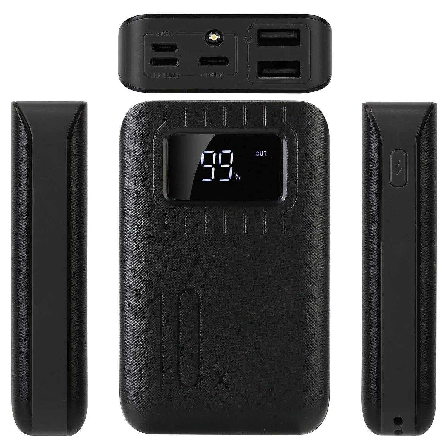 10,000mAh Portable Power Bank - Dual USB Ports, LCD Display, Flashlight