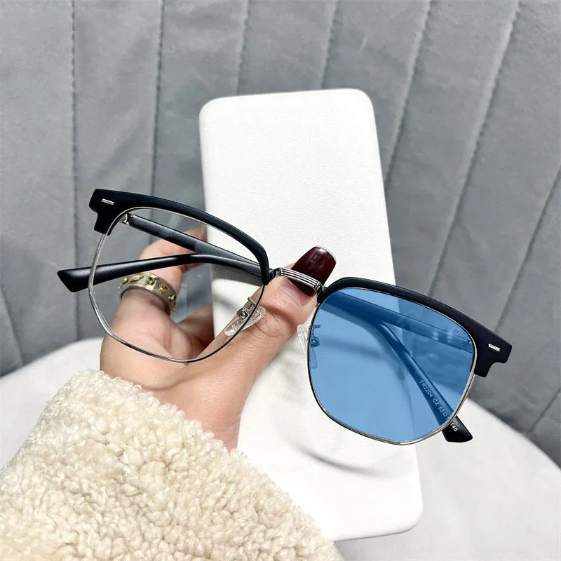 2024 New retro half-rim color changing glasses for myopia