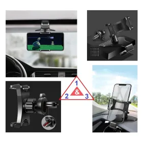 3 in 1 Car GPS Smartphone Holder: Dashboard / Visor Clamp   AC Grid Clip for Asus ZenFone AR LTE-A NA ZS571KL - Black