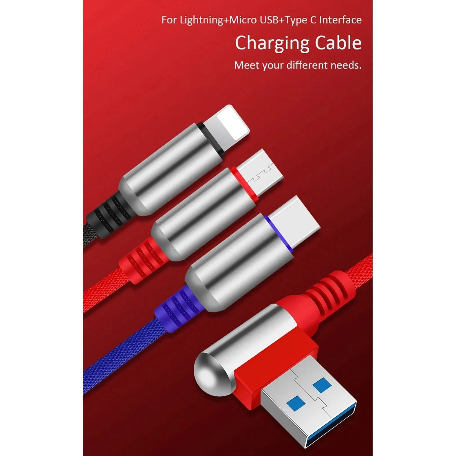 3-In-1 Charging Cable USB to Micro USB   Type C   Lightning Charging Cable Fast Charging