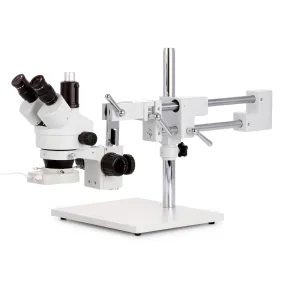 AmScope SM-4 Series Circuit Zoom Trinocular Stereo Microscope 3.5X-90X Magnification on Double Arm Boom Stand with 70-LED Ring Light