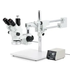 AmScope SM-4 Series Simul-Focal Lockable Zoom Trinocular Stereo Microscope with Heavy Duty 80 LED Ring Light and Optional Digital Camera on Double Arm Boom Stand