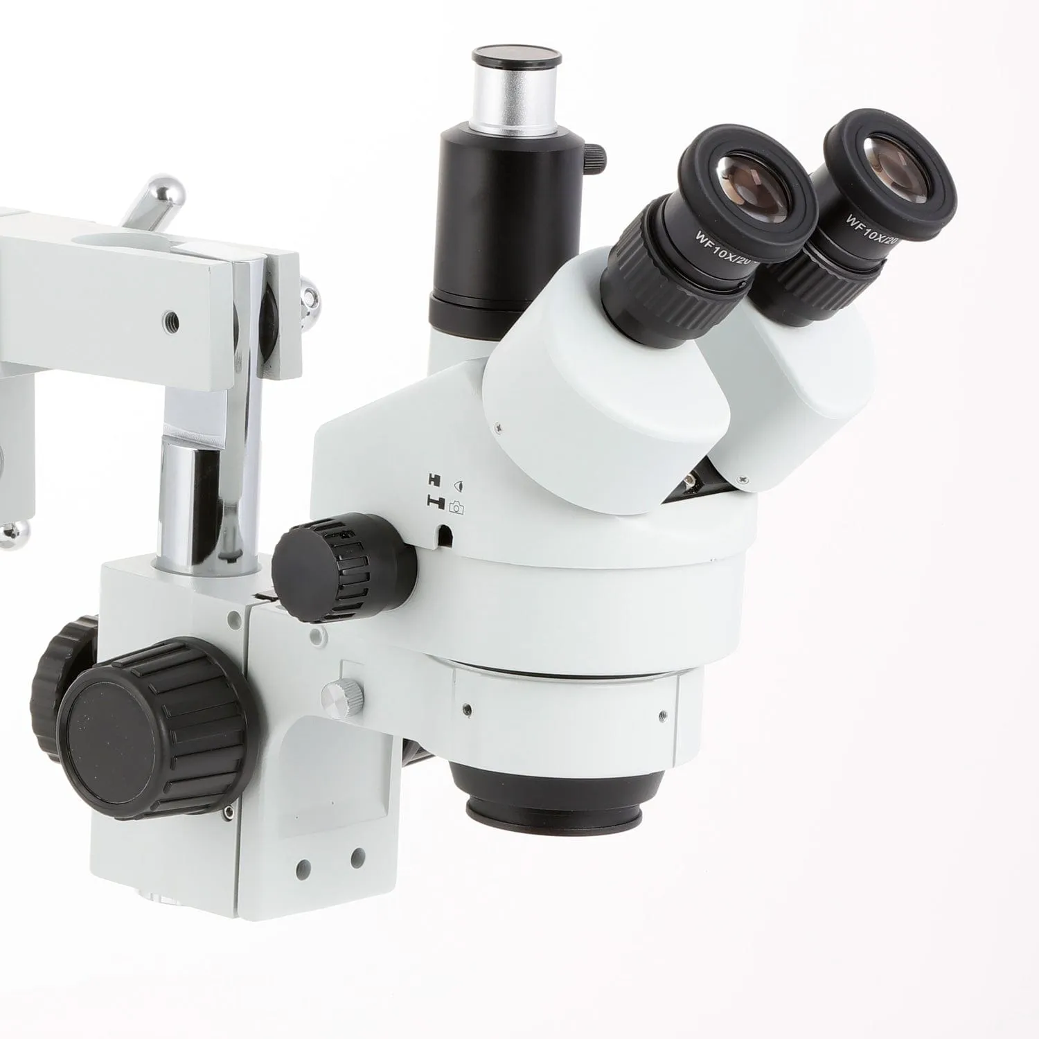 AmScope SM-4 Series Simul-Focal Zoom Trinocular Stereo Microscope with 80 LED Compact Ring Light and Optional Digital Camera on Double Arm Boom Stand