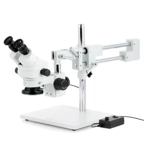 AmScope SM-4 Series Zoom Binocular Stereo Microscope with 144 LED Ring Light and Optional Digital Camera on Double Arm Boom Stand