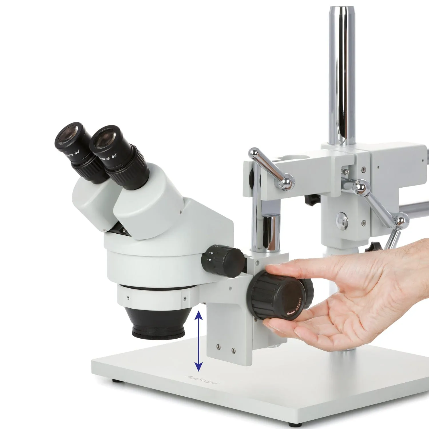 AmScope SM-4 Series Zoom Binocular Stereo Microscope with 56 LED Compact Ring Light and Optional Digital Camera on Double Arm Boom Stand
