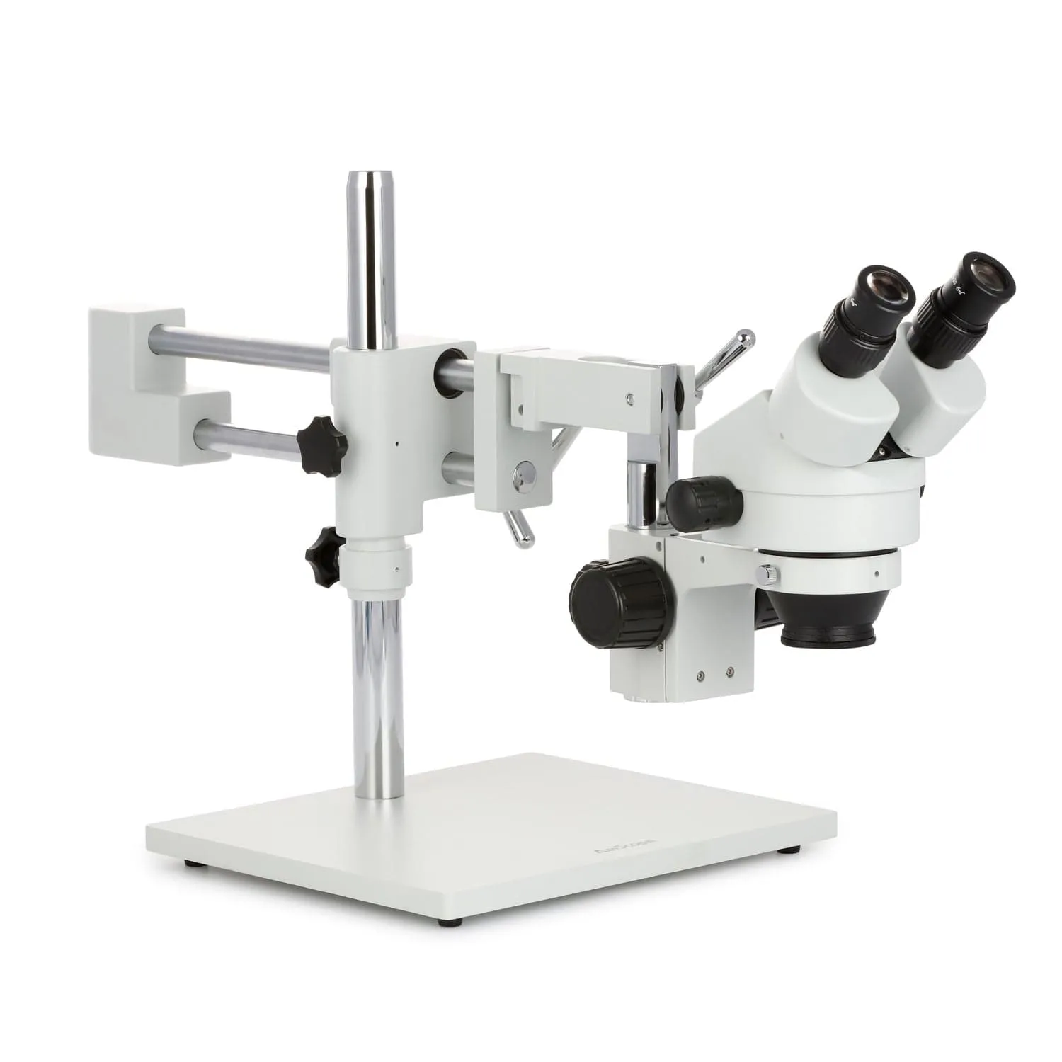 AmScope SM-4 Series Zoom Binocular Stereo Microscope with 56 LED Compact Ring Light and Optional Digital Camera on Double Arm Boom Stand