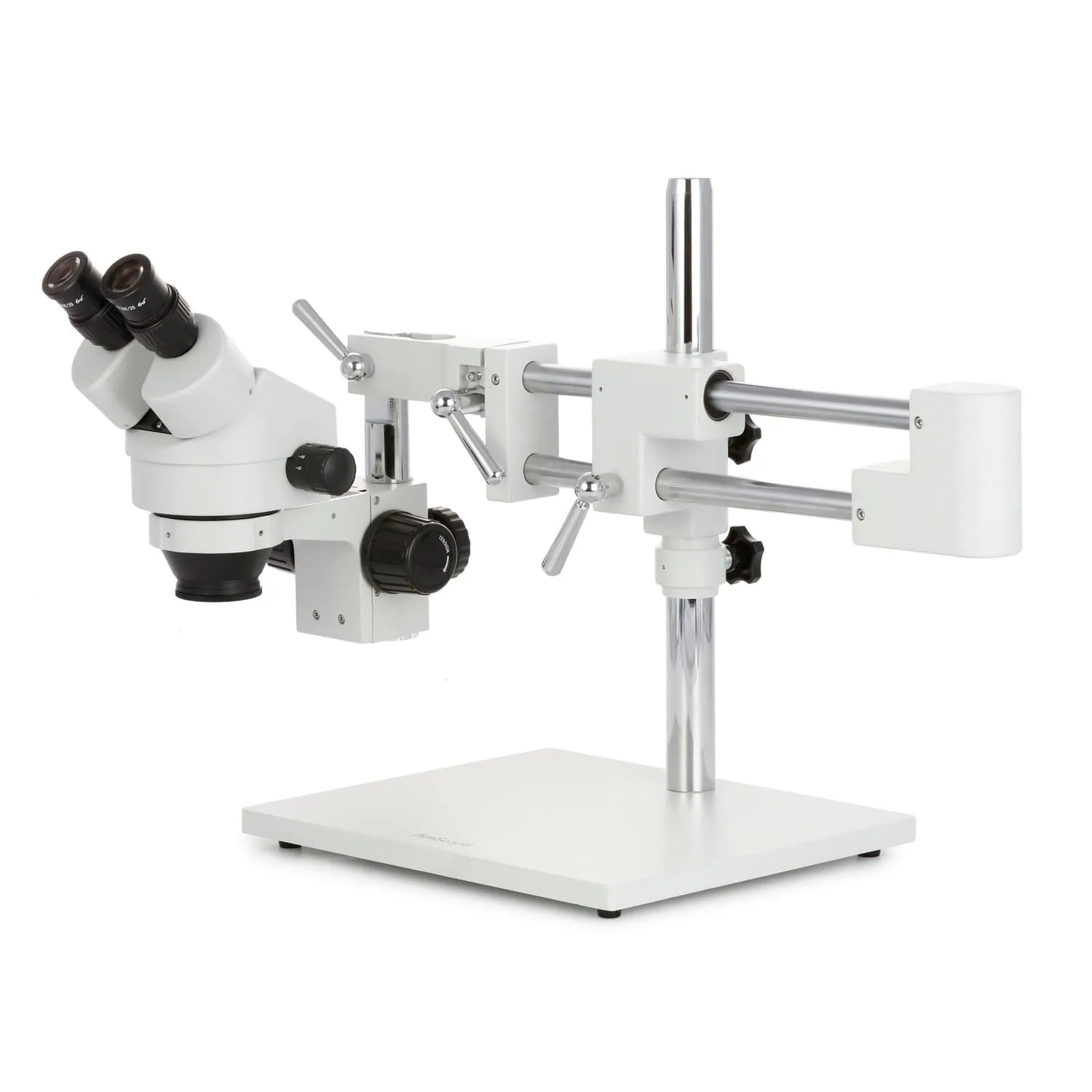 AmScope SM-4 Series Zoom Binocular Stereo Microscope with 56 LED Compact Ring Light and Optional Digital Camera on Double Arm Boom Stand