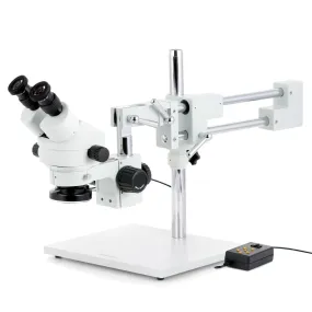 AmScope SM-4 Series Zoom Binocular Stereo Microscope with Multi-Zone 144 LED and Optional Digital Camera on Double Arm Boom Stand