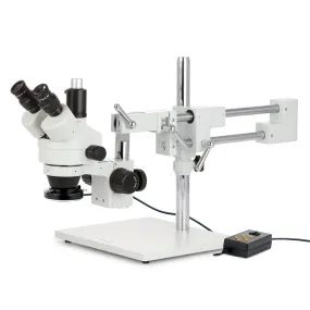 AmScope SM-4 Series Zoom Trinocular Stereo Microscope with Multi-Zone 144 LED and Optional Digital Camera on Double Arm Boom Stand