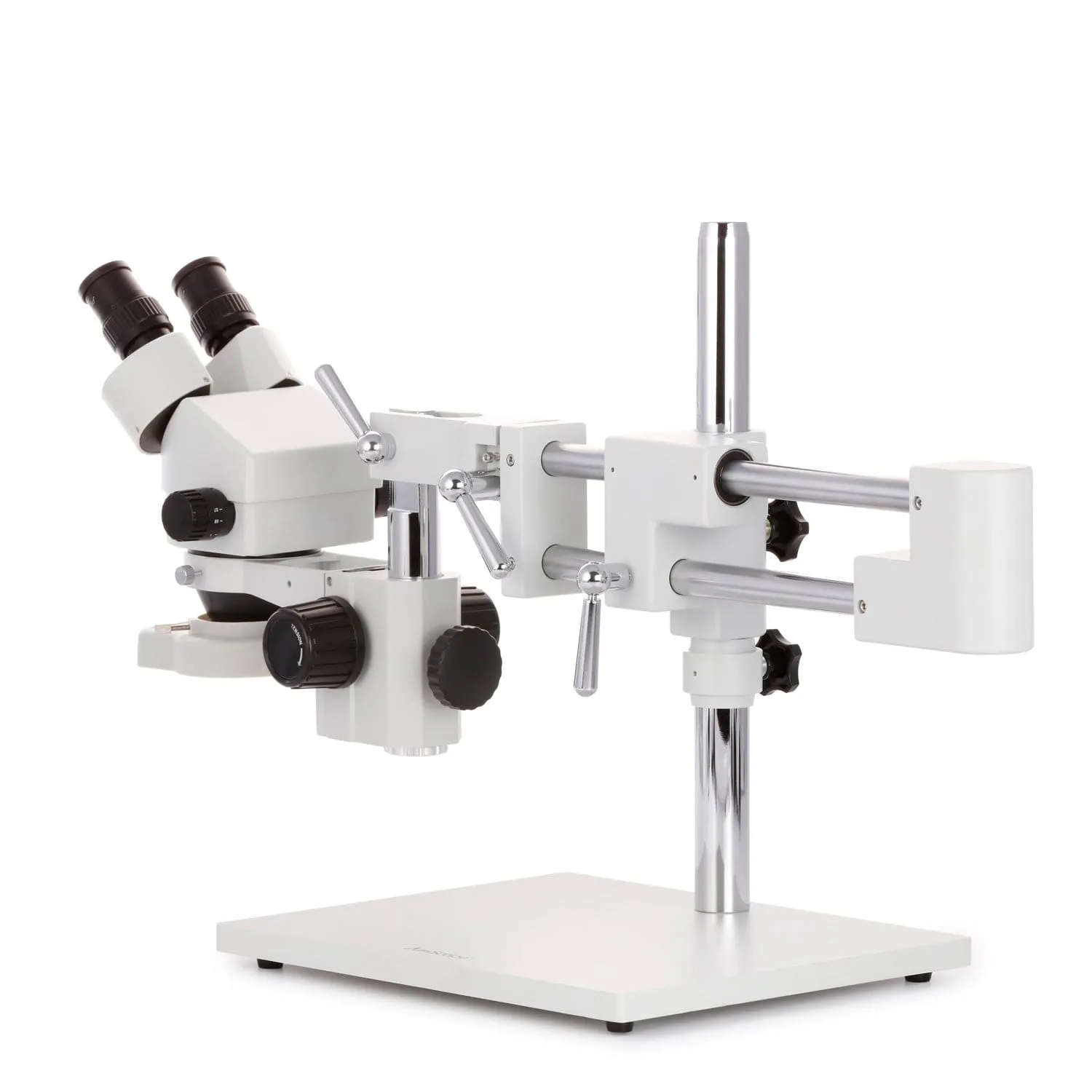 AmScope SM-4B Series Binocular Zoom Stereo Microscope 3.5X-45X on Double Arm Boom Stand with 70-LED Ring Light