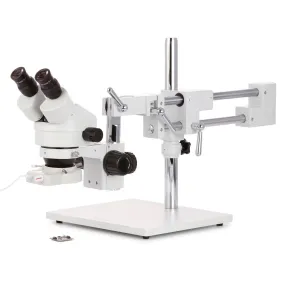 AmScope SM-4B Series Binocular Zoom Stereo Microscope 3.5X-45X on Double Arm Boom Stand with 70-LED Ring Light