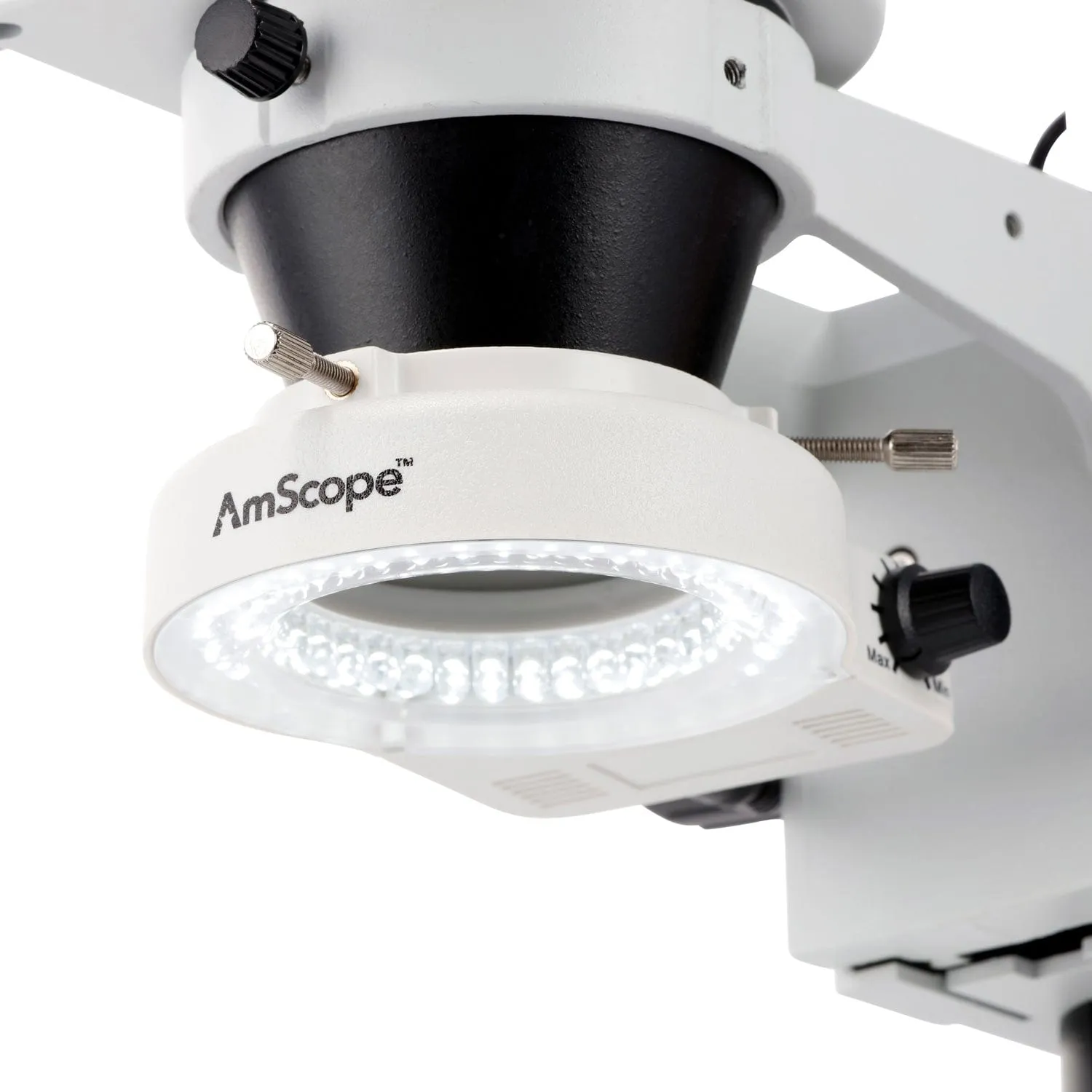 AmScope SM-4B Series Binocular Zoom Stereo Microscope w/80 LED Compact Ring Light and Optional Digital Camera on Double Arm Boom Stand