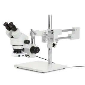 AmScope SM-4B Series Binocular Zoom Stereo Microscope w/80 LED Compact Ring Light and Optional Digital Camera on Double Arm Boom Stand