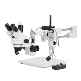 AmScope SM-4T Series Trinocular Zoom Stereo Microscope 7X-45X Magnification with 8W LED Dual Gooseneck Illuminator on Double Arm Boom Stand   Optional Digital Camera