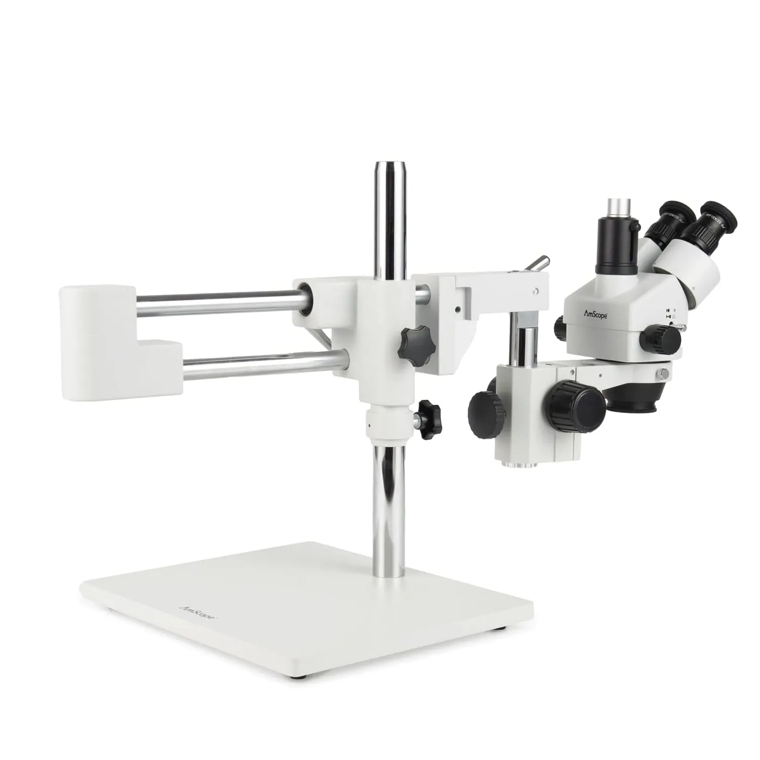 AmScope Zoom Trinocular Stereo Microscope 7X-45X Magnification Range, SM-4 Series on Double Arm Boom Stand   70-LED Ring Light   Optional 4K Camera
