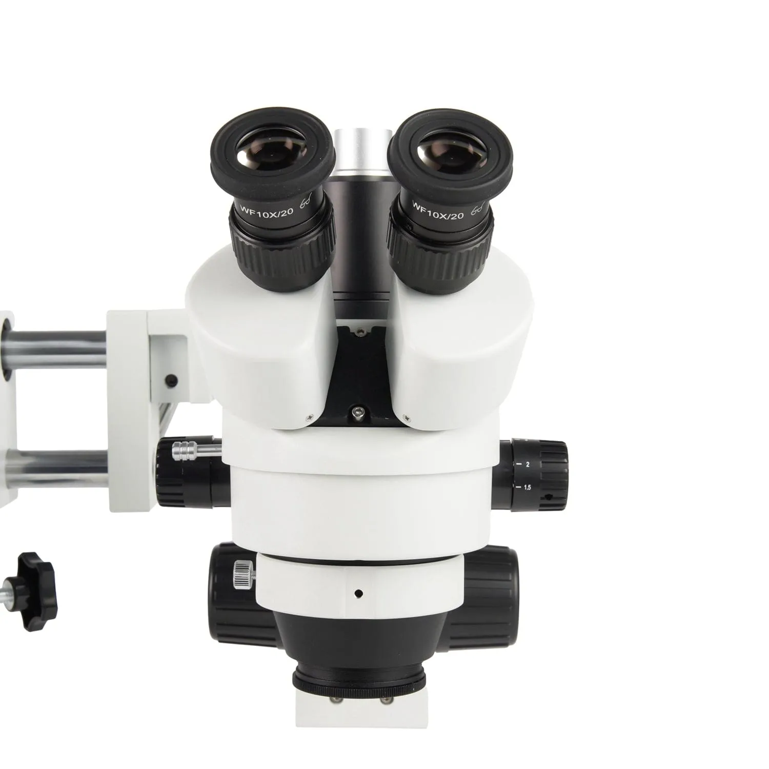 AmScope Zoom Trinocular Stereo Microscope 7X-45X Magnification Range, SM-4 Series on Double Arm Boom Stand   80-LED Ring Light   Optional 4K Camera