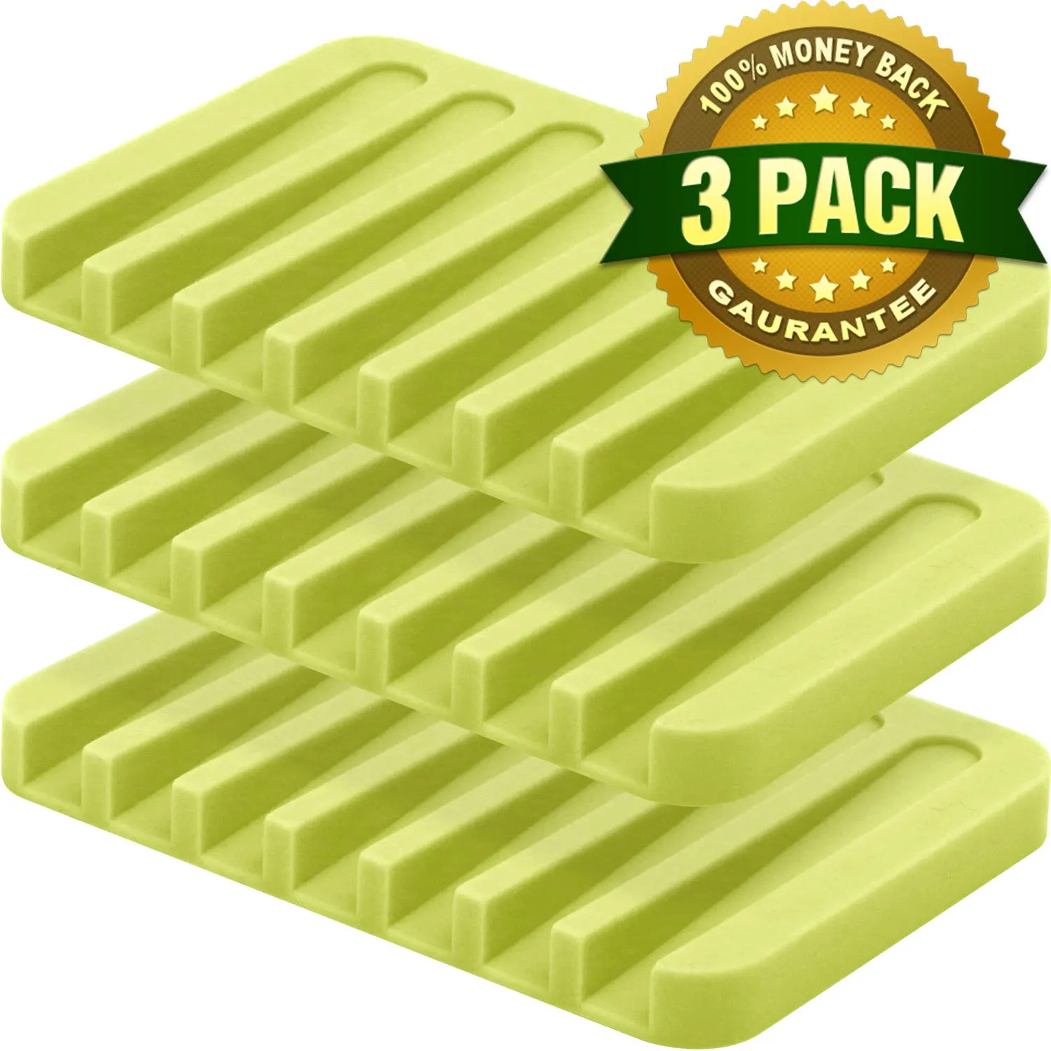 Anwenk Soap Dish Waterfall Soap Saver Soap Tray Soap Holder Drainer for Shower/Bathroom/Kitchen/Counter Top, Keep Soap Bars Dry & Clean,Easy Cleaning, Flexible Silicone-Green,3 Pack