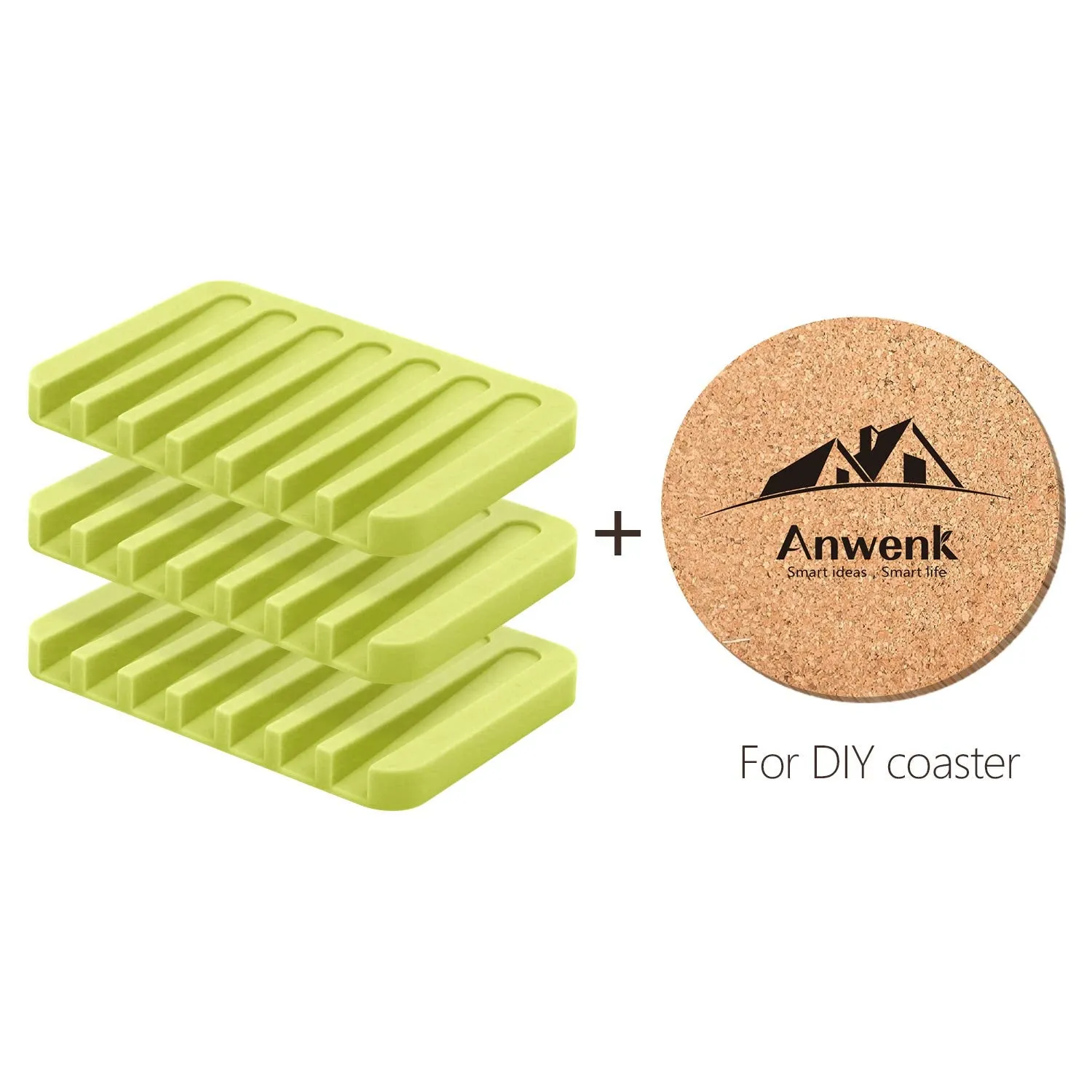 Anwenk Soap Dish Waterfall Soap Saver Soap Tray Soap Holder Drainer for Shower/Bathroom/Kitchen/Counter Top, Keep Soap Bars Dry & Clean,Easy Cleaning, Flexible Silicone-Green,3 Pack