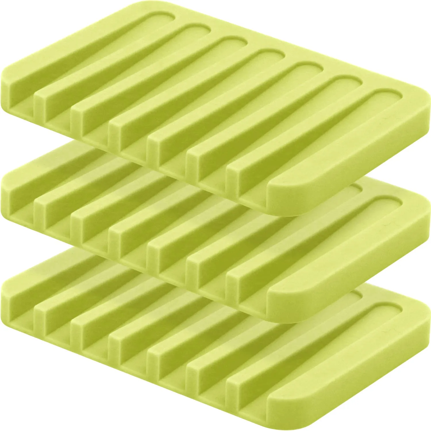 Anwenk Soap Dish Waterfall Soap Saver Soap Tray Soap Holder Drainer for Shower/Bathroom/Kitchen/Counter Top, Keep Soap Bars Dry & Clean,Easy Cleaning, Flexible Silicone-Green,3 Pack