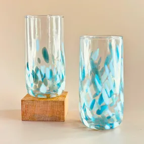 Aqua Water Glass | Vintage Handblown | White & Blue | 600 ml | Set of 2
