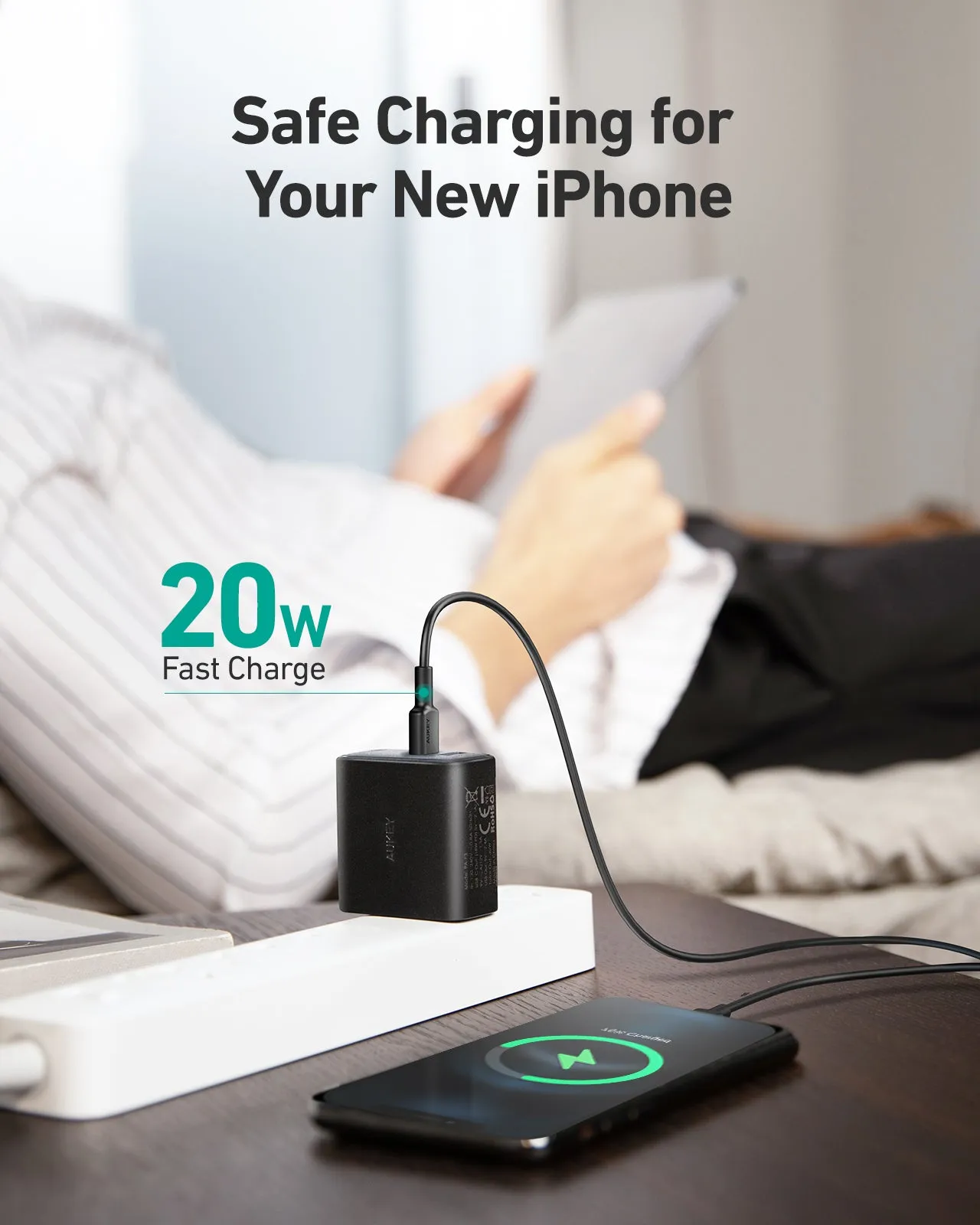 Aukey Swift 32W 2-Port Fast Charger USB C Wall Charger with Foldable Plug
