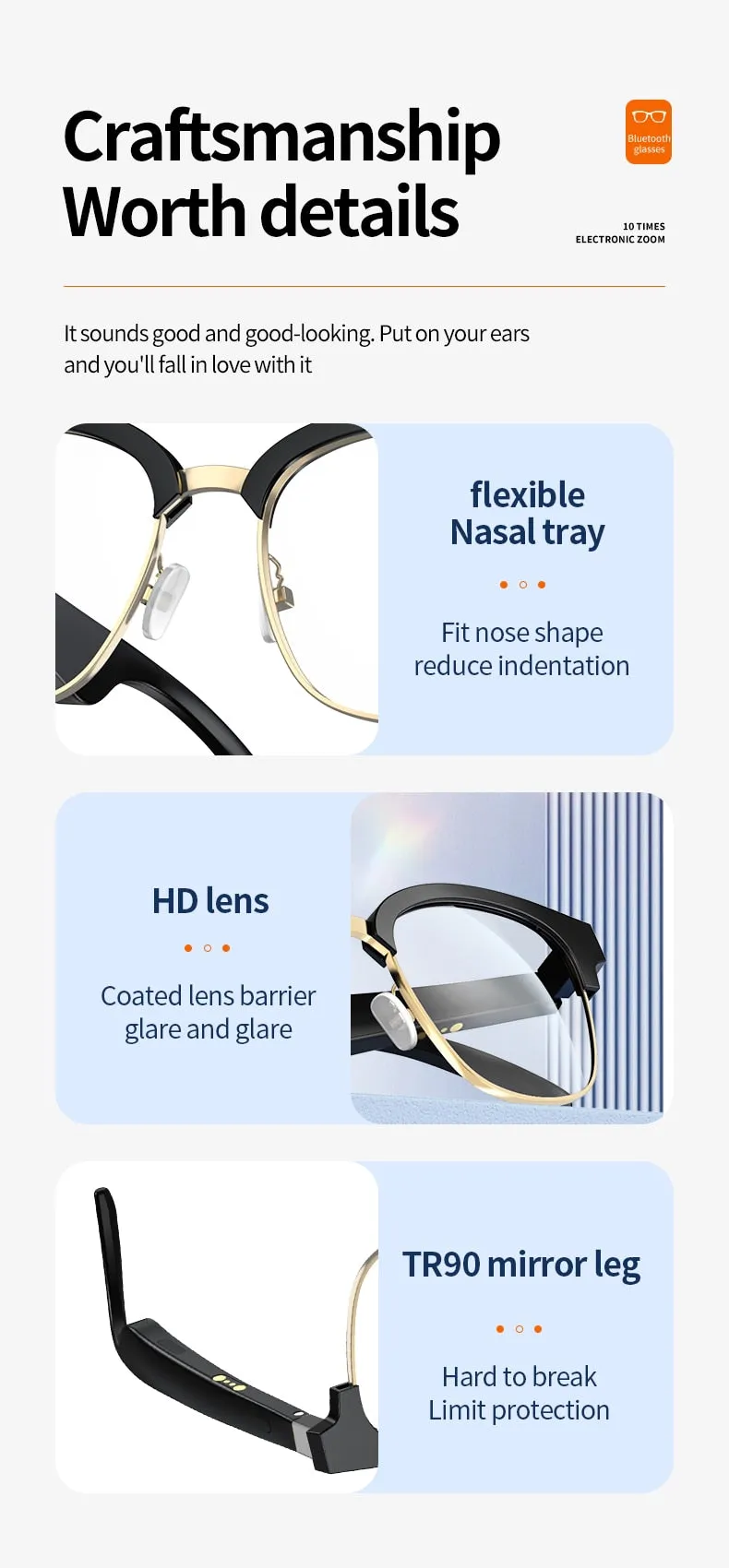 Bluetooth Smart Glasses with Headphones