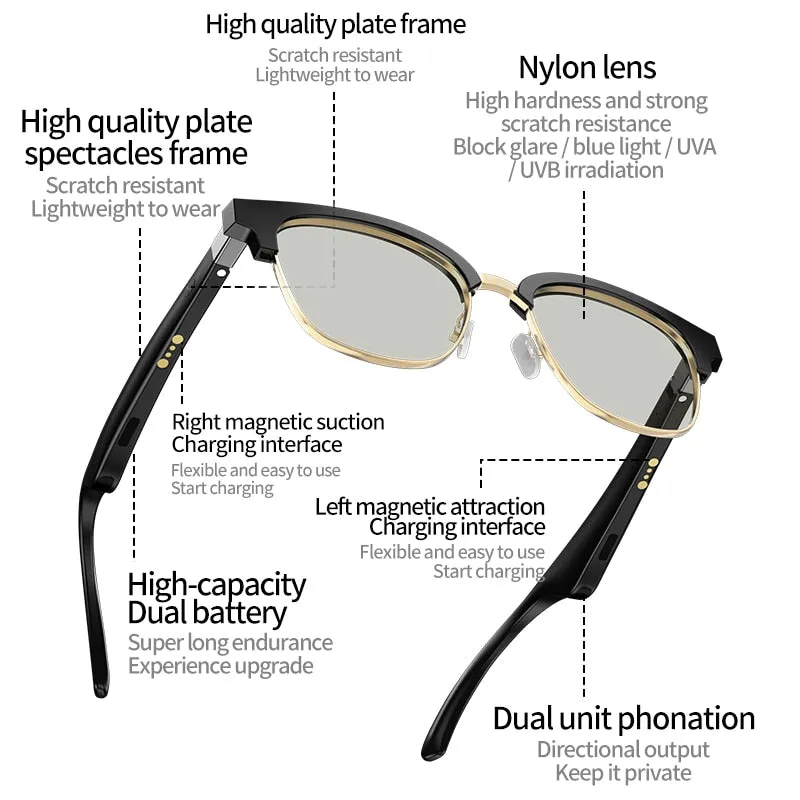 Bluetooth Smart Glasses with Headphones