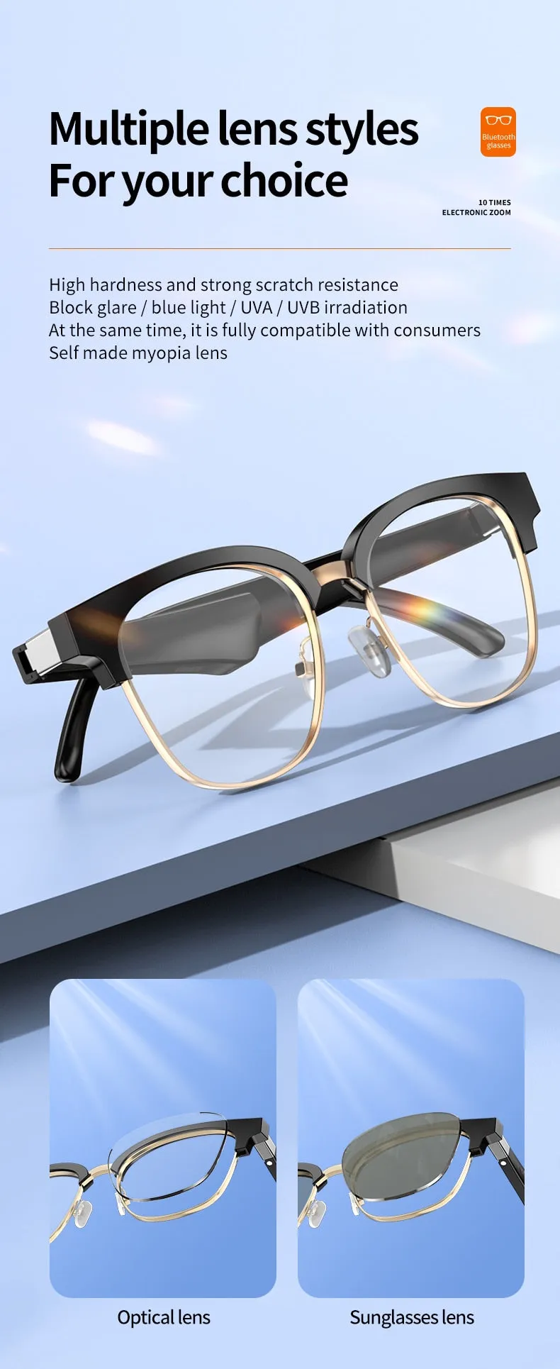 Bluetooth Smart Glasses with Headphones