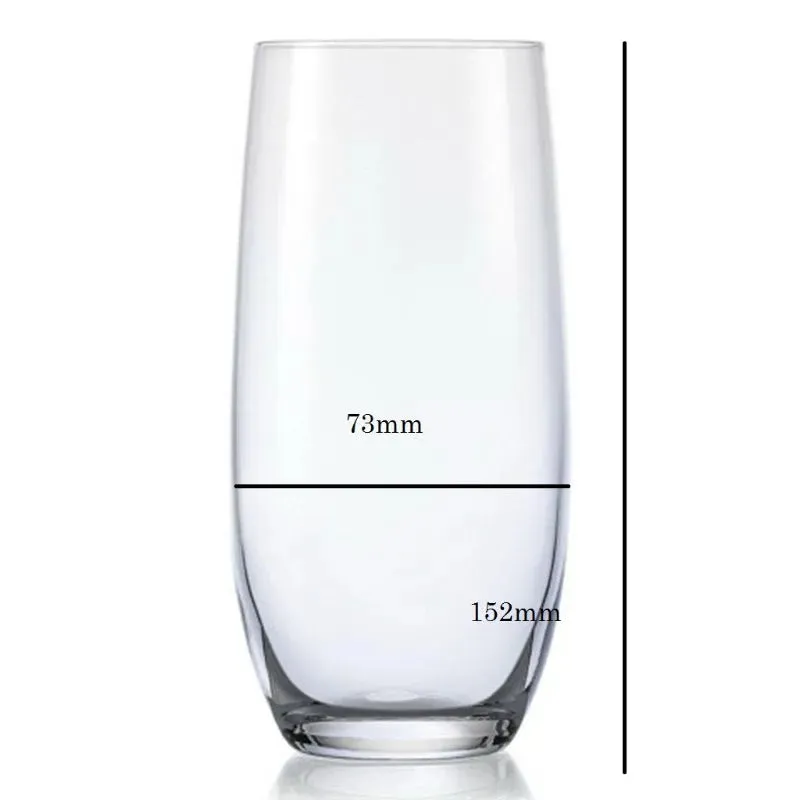 Bohemia Club High Ball Glass Clear Lead Free Crystal Glassware | Set of 6 | 3 x 6 inches | 350ml