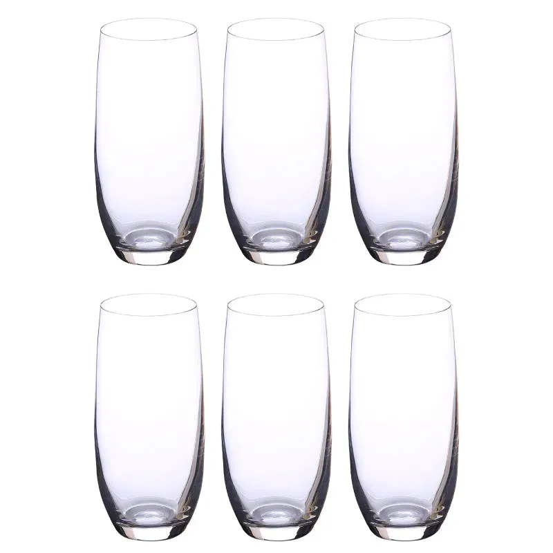 Bohemia Club High Ball Glass Clear Lead Free Crystal Glassware | Set of 6 | 3 x 6 inches | 350ml