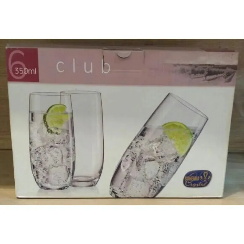 Bohemia Club High Ball Glass Clear Lead Free Crystal Glassware | Set of 6 | 3 x 6 inches | 350ml