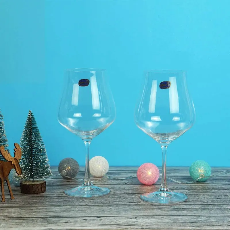 Bohemia Tulipia Wine Glass Clear Lead Free Crystal Glassware | Set of 6 | 3 x 9 inches | 600ml