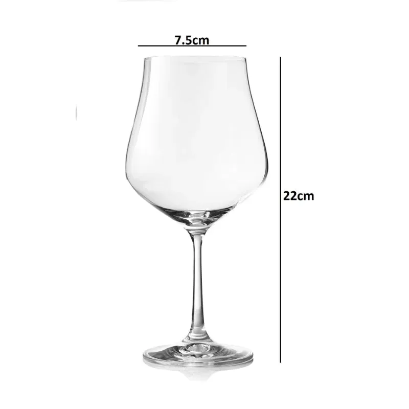 Bohemia Tulipia Wine Glass Clear Lead Free Crystal Glassware | Set of 6 | 3 x 9 inches | 600ml