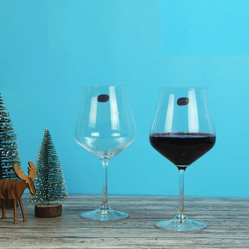 Bohemia Tulipia Wine Glass Clear Lead Free Crystal Glassware | Set of 6 | 3 x 9 inches | 600ml