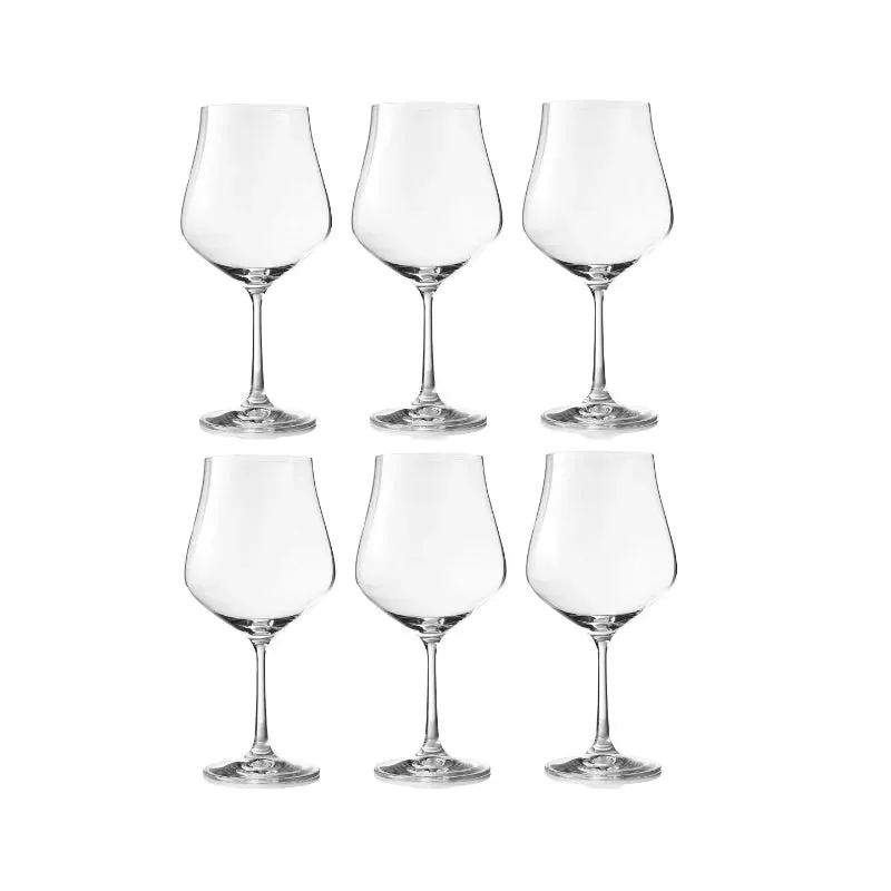 Bohemia Tulipia Wine Glass Clear Lead Free Crystal Glassware | Set of 6 | 3 x 9 inches | 600ml