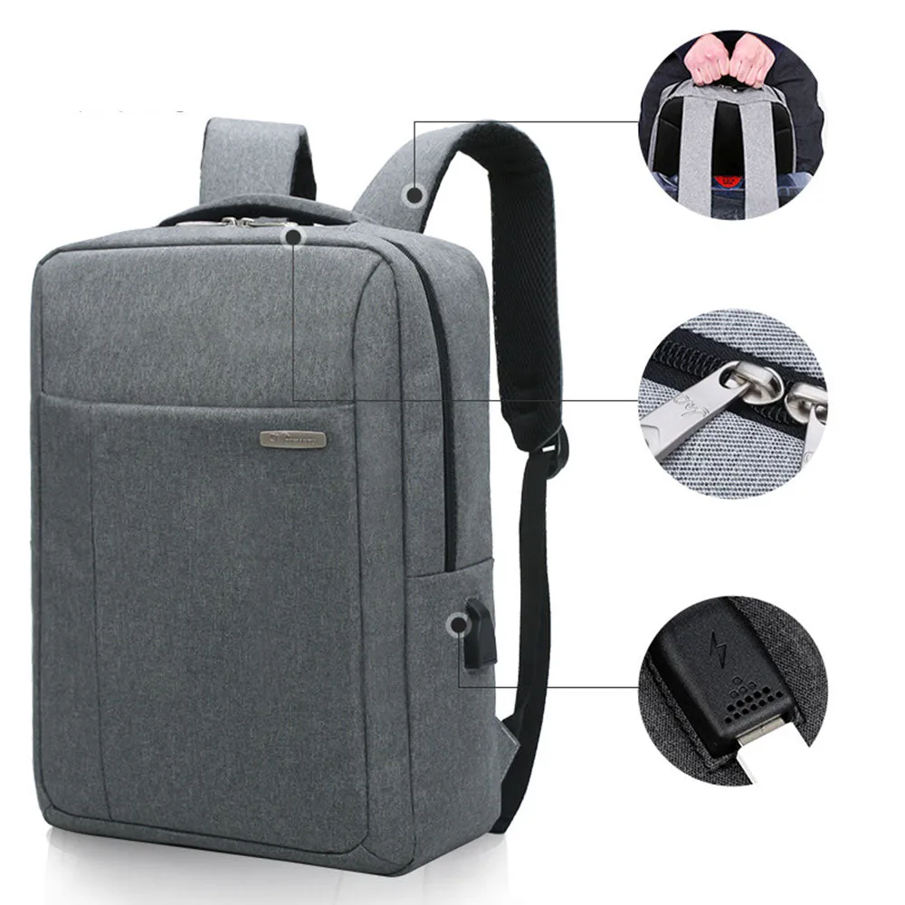 Boys USB Charger Backpack Fits 16" Laptop Outdoor Waterproof Nylon College Bags