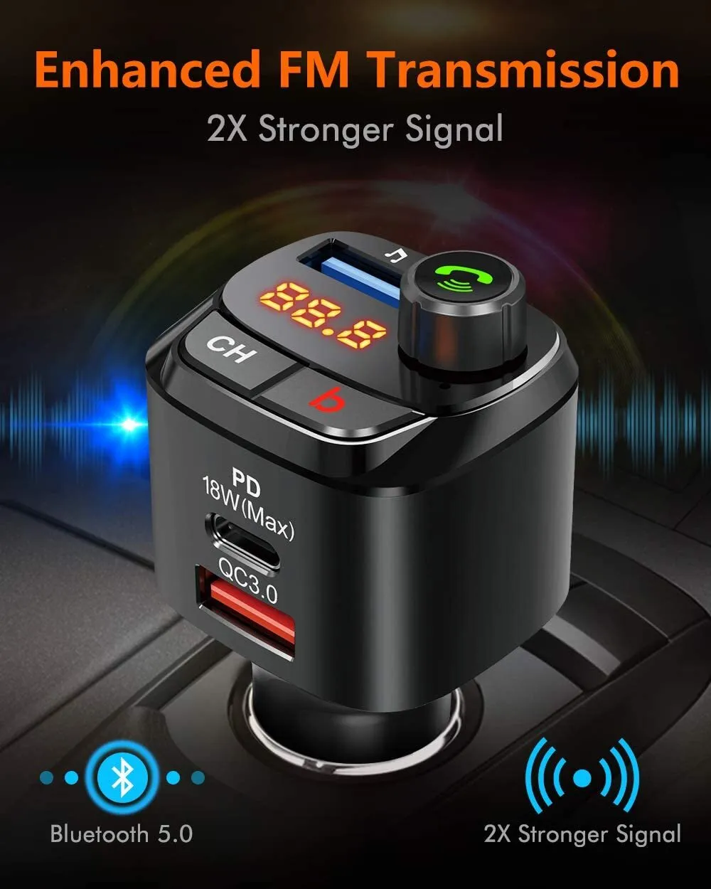 Bt 5.0 Fm Transmitter Car Mp3 Bluetooth Player Car Charger Audio
