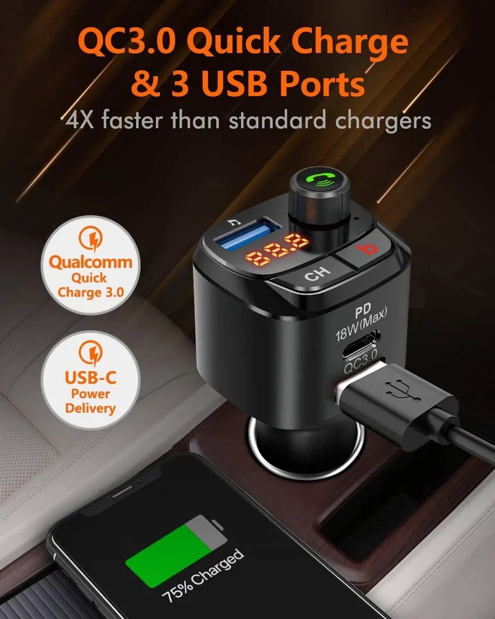 Bt 5.0 Fm Transmitter Car Mp3 Bluetooth Player Car Charger Audio