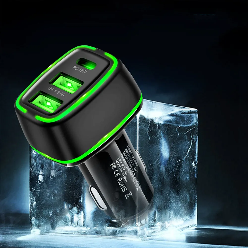 Car Qc3.0 pd 18w Fast Charging Car Charger 3 In 1 Type-c