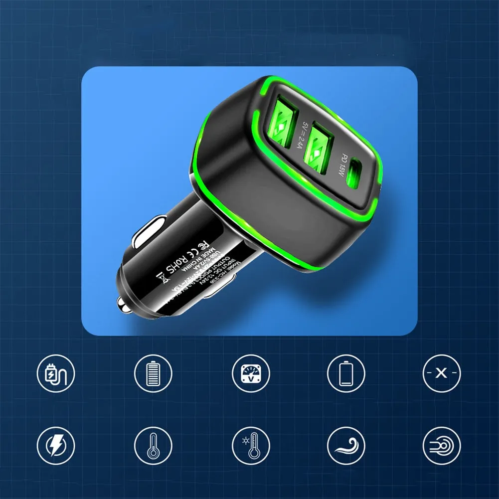 Car Qc3.0 pd 18w Fast Charging Car Charger 3 In 1 Type-c