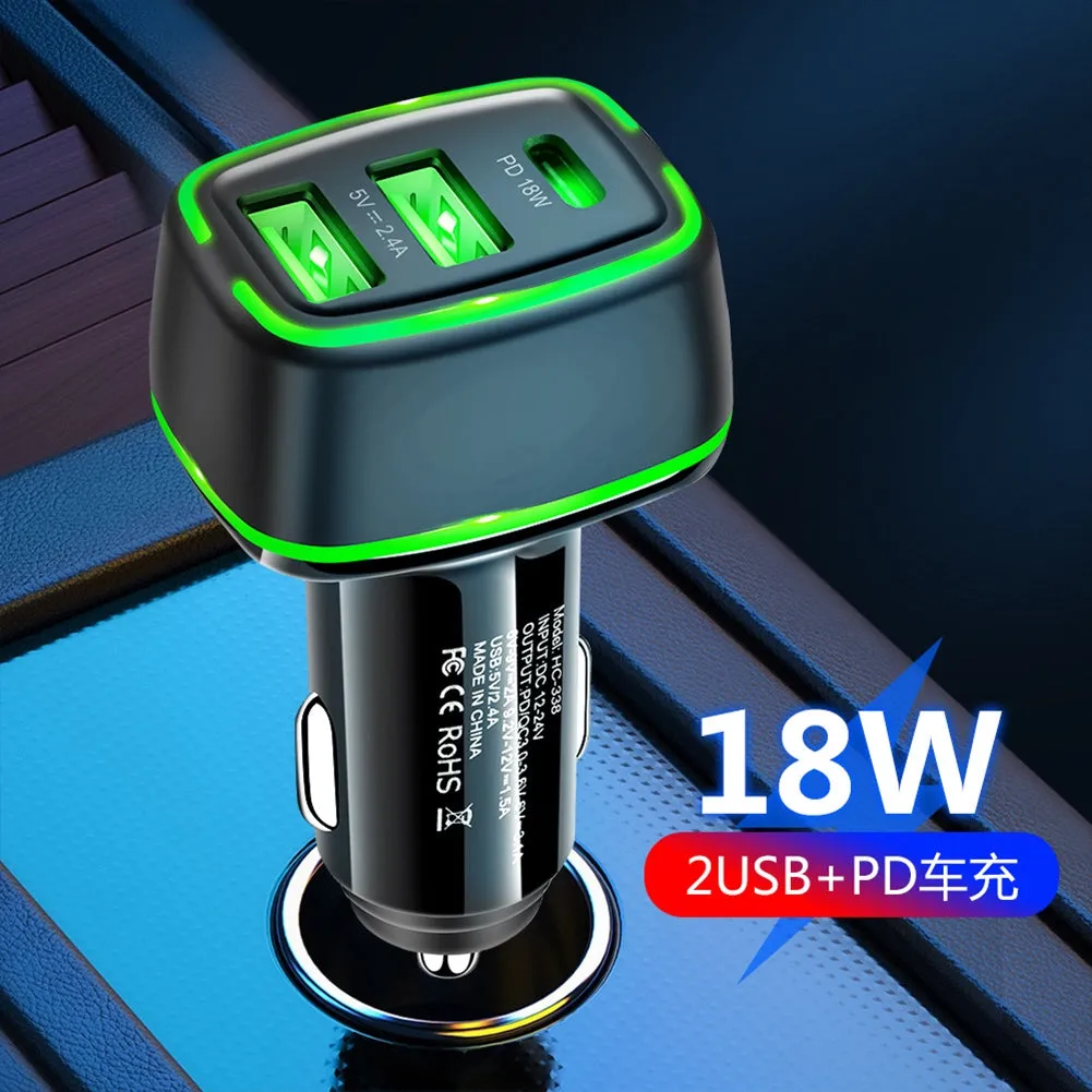 Car Qc3.0 pd 18w Fast Charging Car Charger 3 In 1 Type-c
