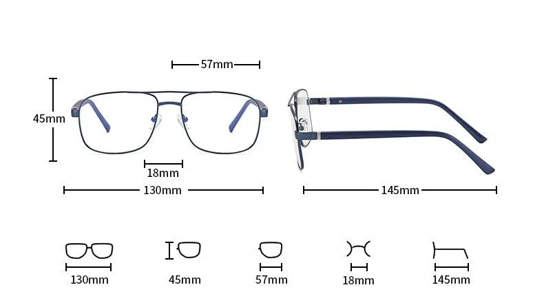 CCspace Men's Full Rim Square Double Bridge Alloy Eyeglasses 56626