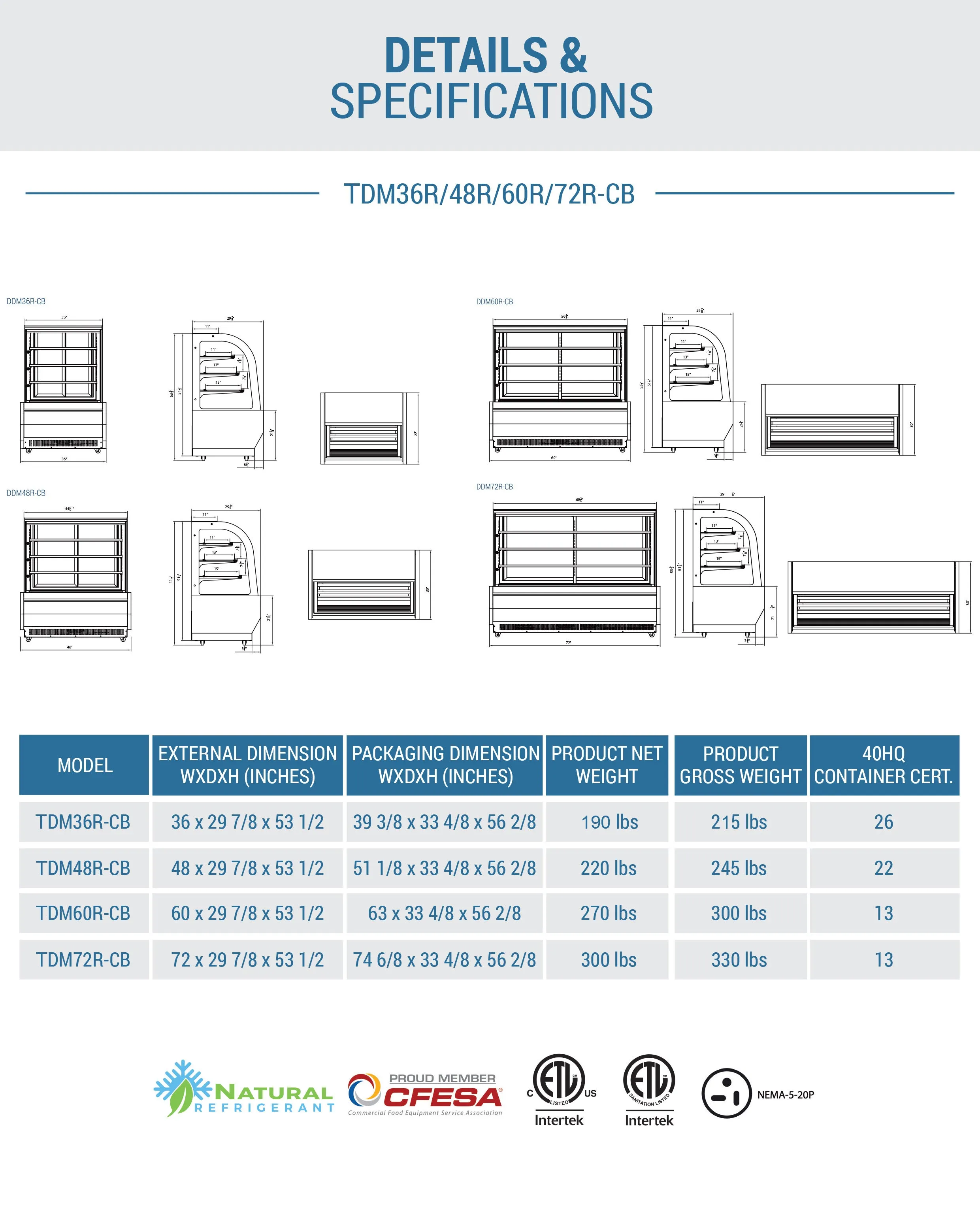 Chef AAA - TDM72R-CB, 72" Curved Glass Bakery Case