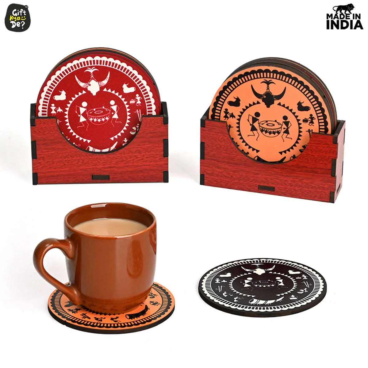Coaster Set of 12 Beautiful Wooden Coasters with Proper Coaster Stand (Combo Pack) (12 pc 3.5 x 3.5 inch)