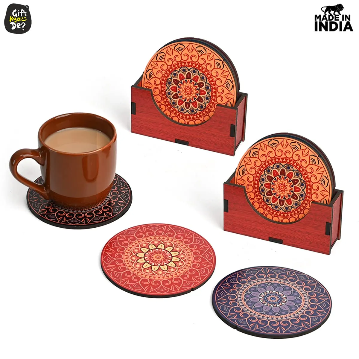 Coaster Set of 12 Beautiful Wooden Coasters with Proper Coaster Stand (Combo Pack) (12 pc 3.5 x 3.5 inch)