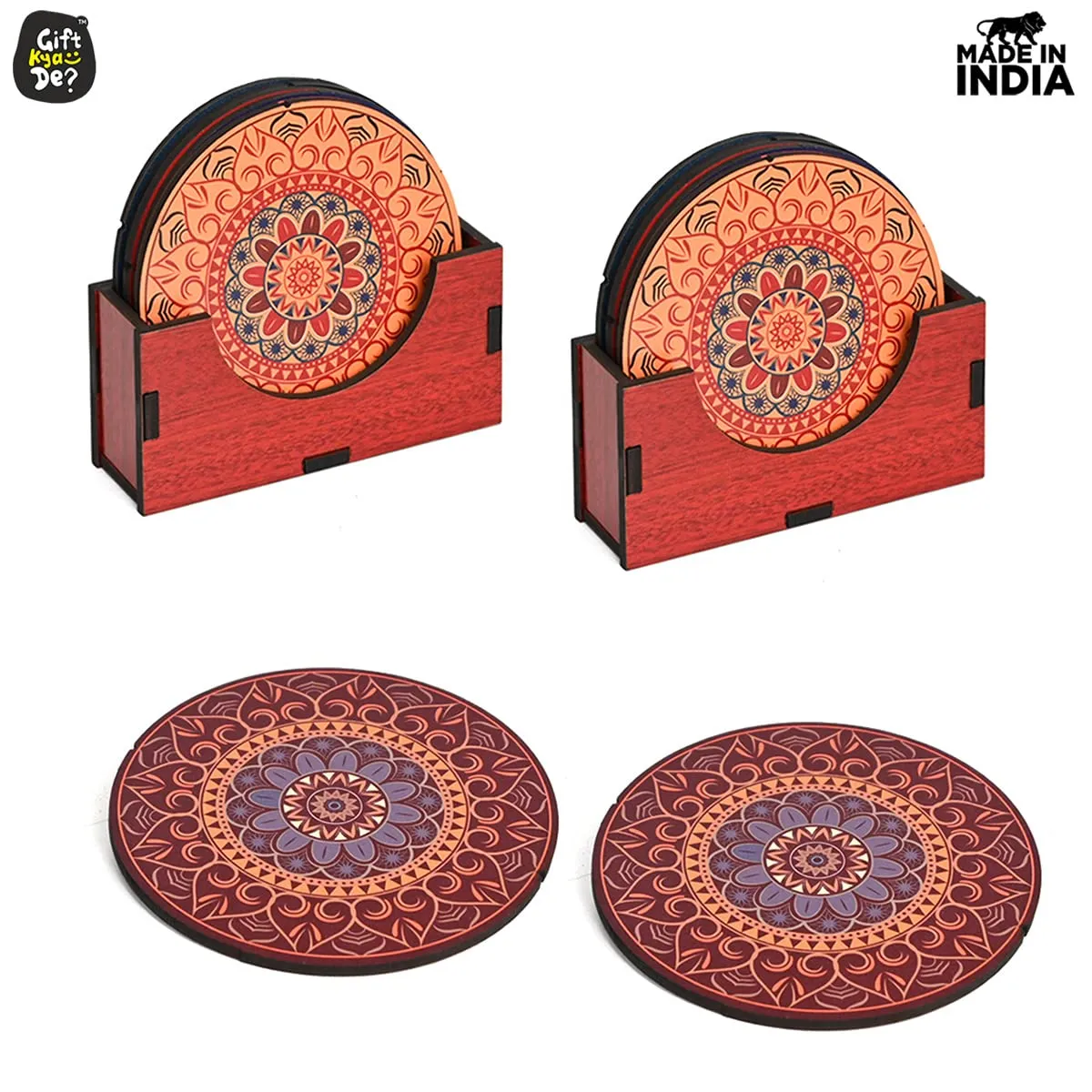 Coaster Set of 12 Beautiful Wooden Coasters with Proper Coaster Stand (Combo Pack) (12 pc 3.5 x 3.5 inch)