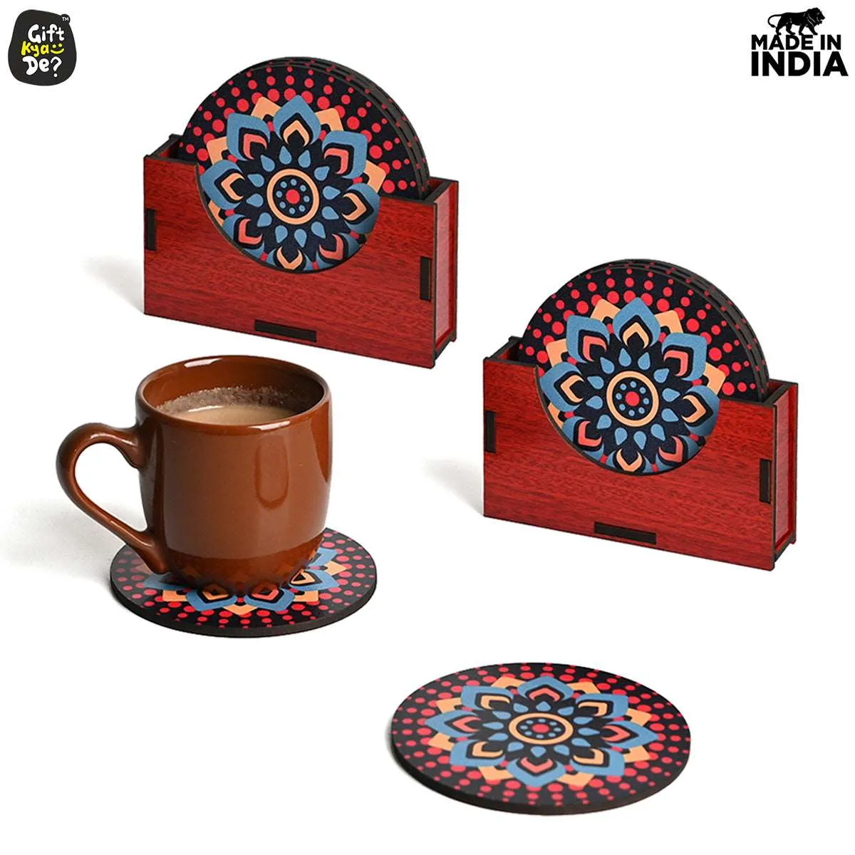 Coaster Set of 12 Beautiful Wooden Coasters with Proper Coaster Stand (Combo Pack) (12 pc 3.5 x 3.5 inch)
